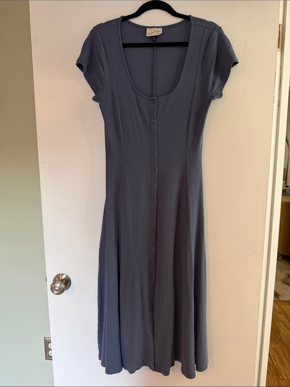 Universal Thread Dusty Blue Scoop Neck Button-Front Midi Dress